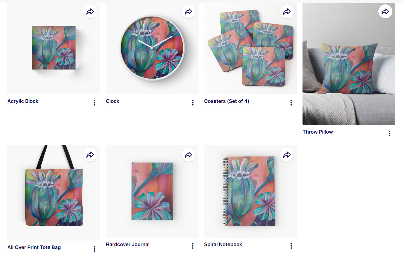 Poppyheads  design on clock, bags, notebooks